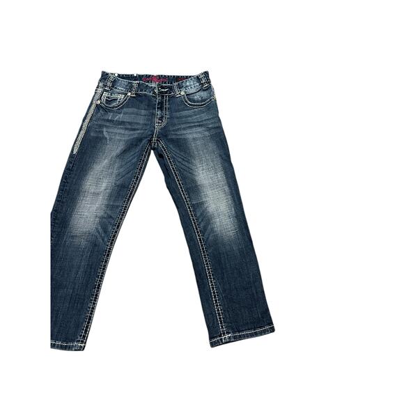 Rock and Roll Cowgirl Women's 25 Medium Wash Blue Boyfriend Crop Denim Jeans - Picture 2 of 13